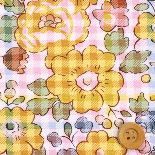 リバティ・ファブリックス タナローン（Betsy Check ベッツィ・チェック）ピンク＆ブルー＆イエロー【26-36361039・26AU】