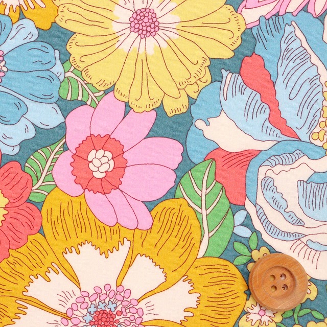 リバティ・ファブリックス タナローン（Summers in the Sun サマーズ・イン・ザ・サン）ブルーグリーン地【26-36361041・26BU】