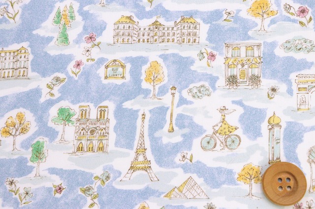 リバティ・ファブリックス タナローン（Paris Postcard パリス・ポストカード）ブルー／90cm【25-363J7401・25AU】