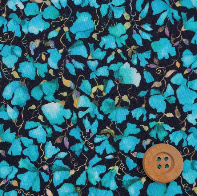 リバティ・ファブリックス【輸入タナローン】（Victoria Virginia ヴィクトリア・ヴァージニア）ブラック＆ブルー【3635185・15C】