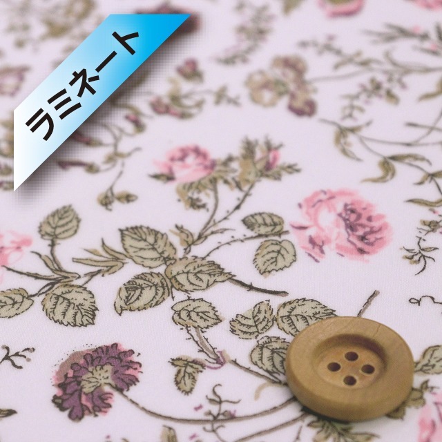 【サンドウオリジナルカラー】リバティ・ファブリックス タナローン【ラミネート加工】（Garden ガーデン）シュネーローズ（縮小版）／50cm【DC27016S60・J24B】