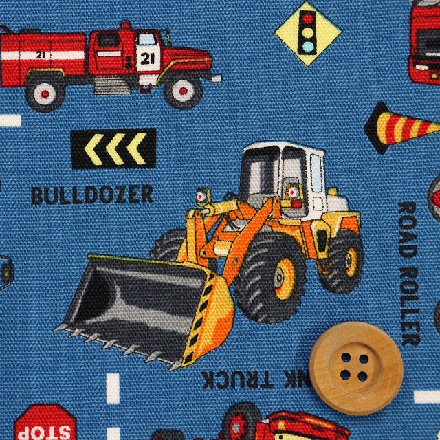 はたらく車柄／ブルー【オックス生地】