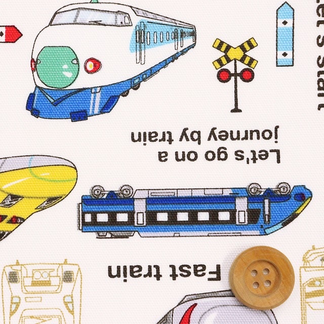 クールトレイン電車柄／オフホワイト【オックス生地】