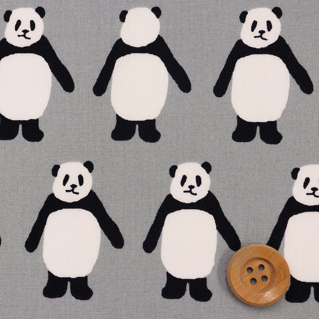 こっちむいてPANDA／グレー【ブロード生地】