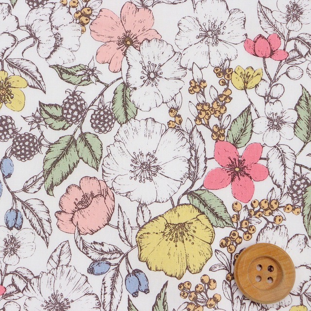 リバティ・ファブリックス タナローン（Bramble ブランブル）ピンク＆イエロー【21-3631236・XE】