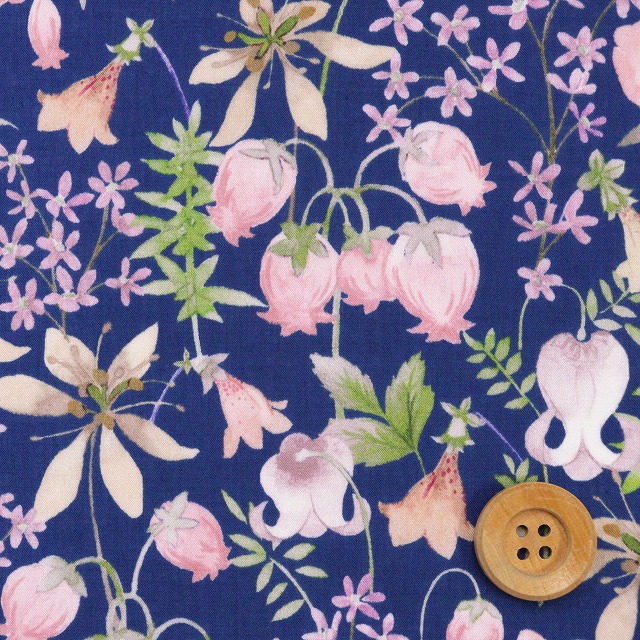 リバティ・ファブリックス タナローン（Hakuba ハクバ）ピンク/ネイビー地【24-363J4218・ZE】