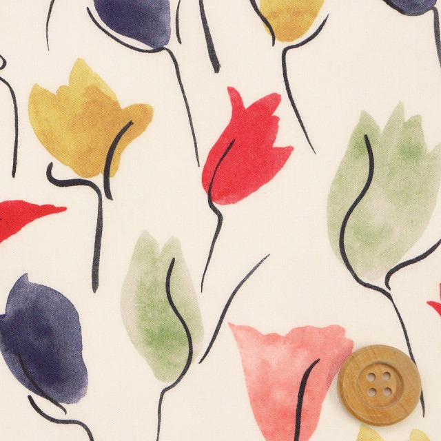 リバティ・ファブリックス タナローン（Tulip Shadow チューリップ・シャドー）レッド＆モスグリーン【21-3631229・AE】