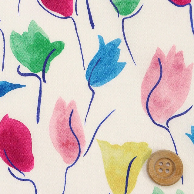 リバティ・ファブリックス タナローン（Tulip Shadow チューリップ・シャドー）ピンク＆グリーン【21-3631229・CE】