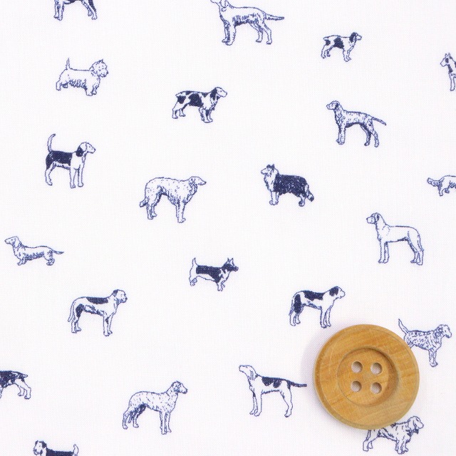 リバティ・ファブリックス タナローン（Man's Best Friend マンズ・ベスト・フレンド）ネイビー/ホワイト地【21-1611110・AE】