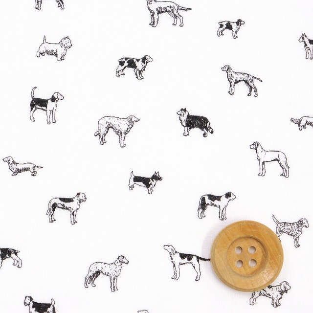 リバティ・ファブリックス タナローン（Man's Best Friend マンズ・ベスト・フレンド）ブラック/ホワイト地【21-1611110・YE】