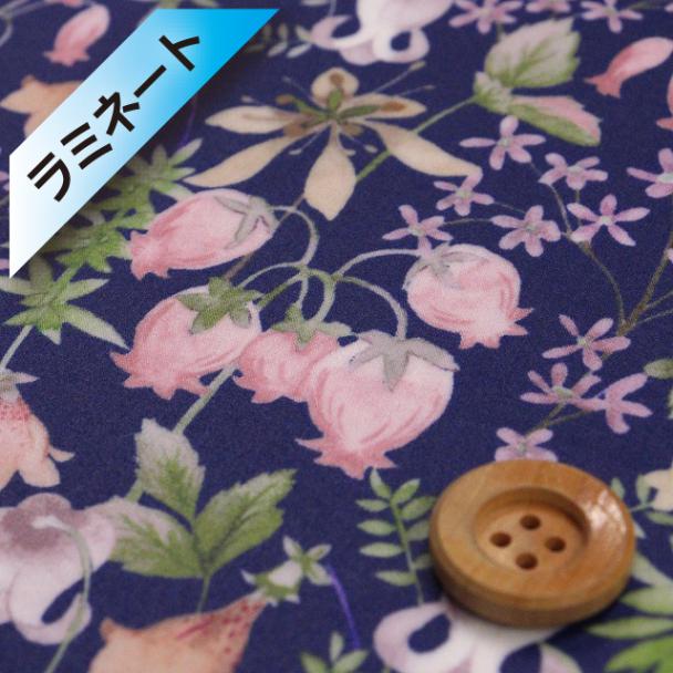 リバティ・ファブリックス タナローン【ラミネート加工】（Hakuba ハクバ）ピンク/ネイビー地【24-363J4218・ZE】