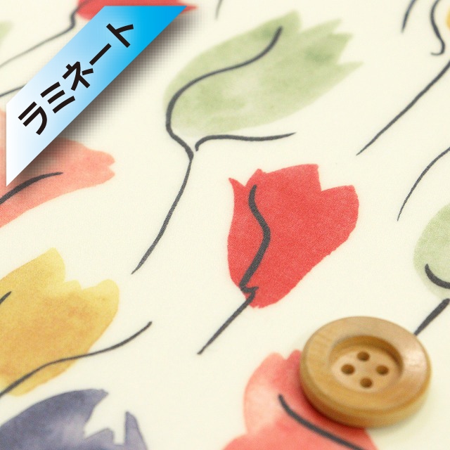 リバティ・ファブリックス タナローン【ラミネート加工】（Tulip Shadow チューリップ・シャドー）レッド＆モスグリーン【21-3631229・AE】