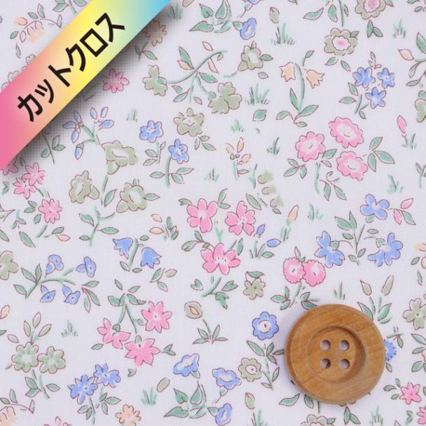 リバティ・ファブリックス タナローン（Meadow Sweet メドゥ・スウィート）ピンク＆ブルー【17-3637191・YE】カットクロス