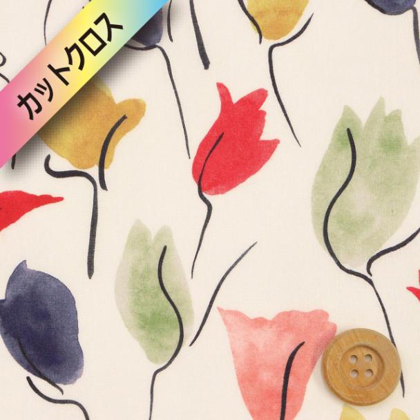 リバティ・ファブリックス タナローン（Tulip Shadow チューリップ・シャドー）レッド＆モスグリーン【21-3631229・AE】カットクロス