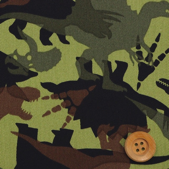 恐竜カモフラージュ柄／グリーン【オックス生地】