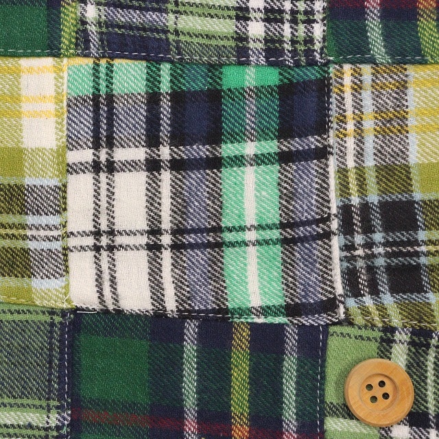 ★SALE★インドマドラスパッチワークネル起毛／グリーン【インド綿】