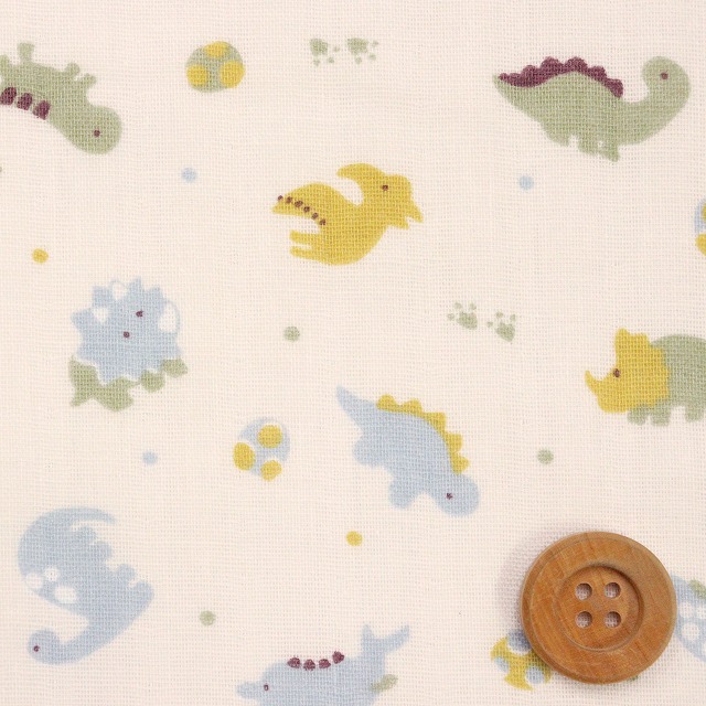 ふんわりダイナソーフレンズ／ブルー【ダブルガーゼ生地】