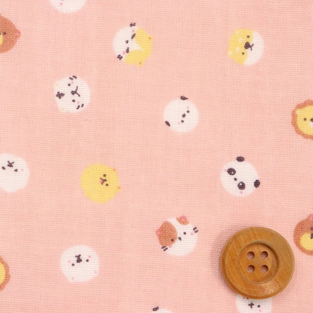 コロコロアニマル／ピンク【ダブルガーゼ生地】