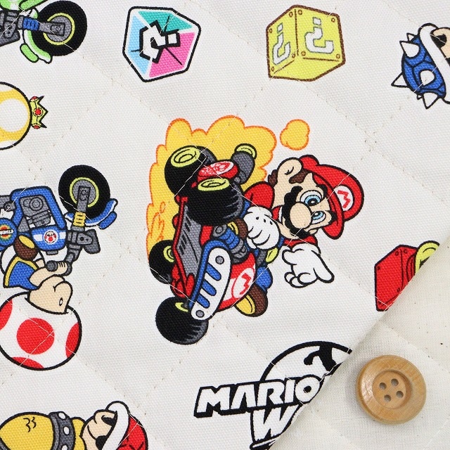 （Nintendo）マリオカートワールド／ライトグレー【半針キルティング生地】