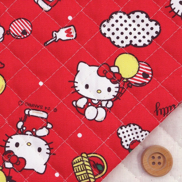 （sanrio）ハローキティ ドットバルーン／レッド【全針キルティング生地】