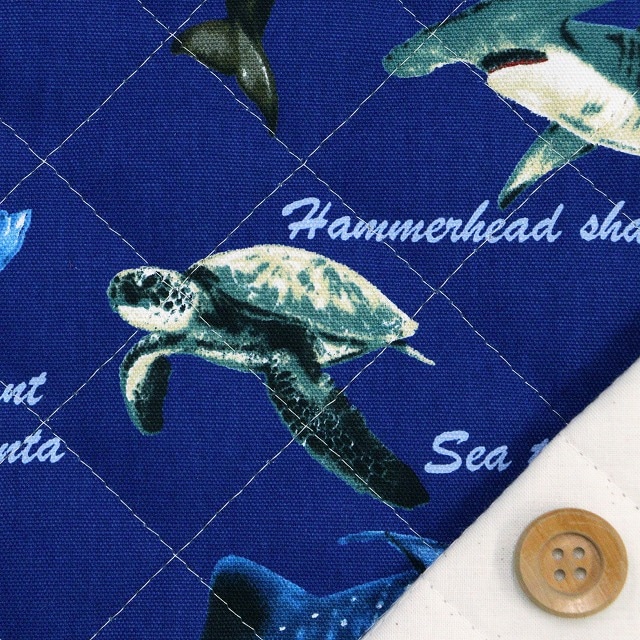 海の生きもの／ブルー【半針キルティング生地】