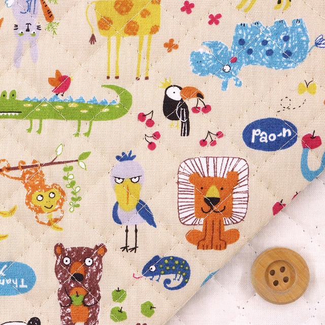 メッセージアニマル／ベージュ【全針キルティング生地】