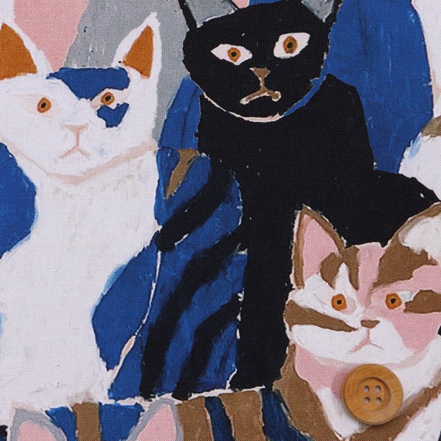 猫ぎっしり（NekoNoeシリーズ）Ayano Tamuro／ブルー＆ブラック【シーチング生地】