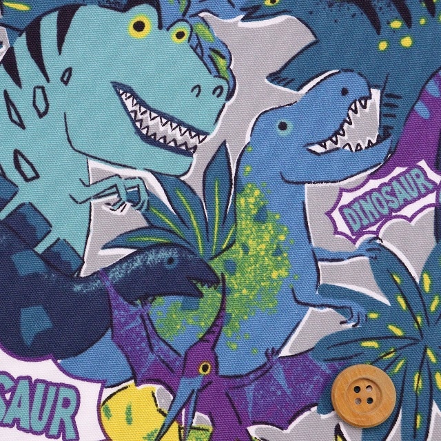 パワフルアニマル恐竜柄／ブルー【オックス生地】