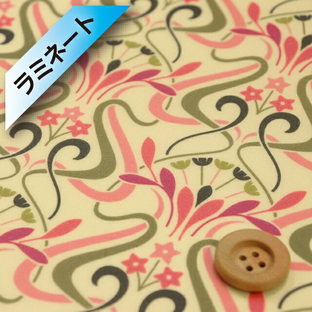 リバティ・ファブリックス タナローン【ラミネート加工】（Lyra ライラ）クリーム＆ピンク／20cm【DC31075・J21B】