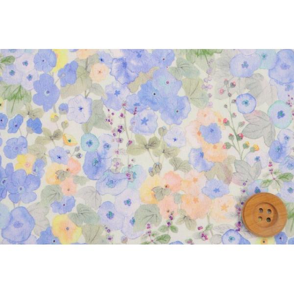 リバティ・ファブリックス タナローン（Hollyhocks ホリーホックス）ブルー／70cm【22-363J6804・XE】