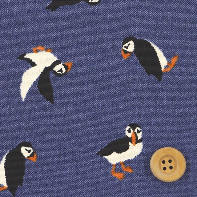 パフィン柄　デニムアンドアニマル／ブルー【オックス生地】