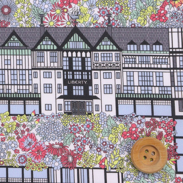 リバティ・ファブリックス タナローン（Tudor Belle チューダー・ベル）ブルーグレー＆カラフル【26-363J64027・26AU】