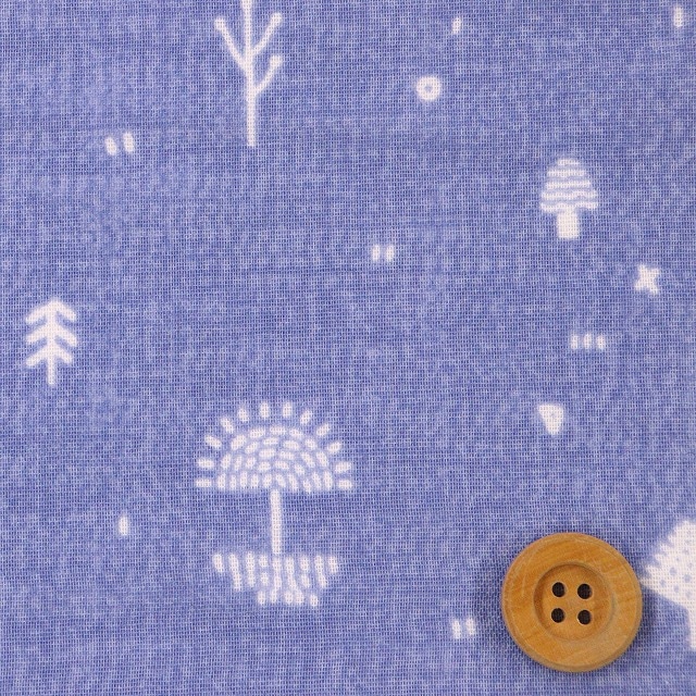 キノコ＆ツリー/ ブルー【ダブルガーゼ生地】