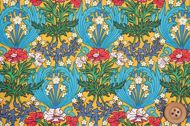 リバティ・ファブリックス タナローン（Bronwyn イエロー＆ライトブルー）ブロンウィン/40cm【2349008・ZE】