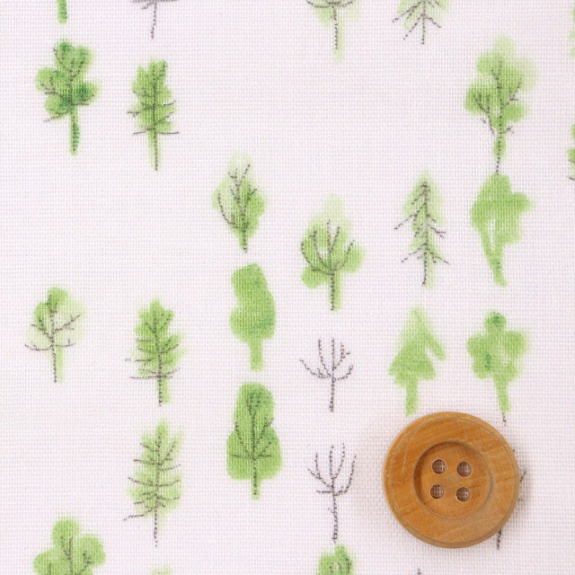ツリー柄 / グリーン【ダブルガーゼ生地】