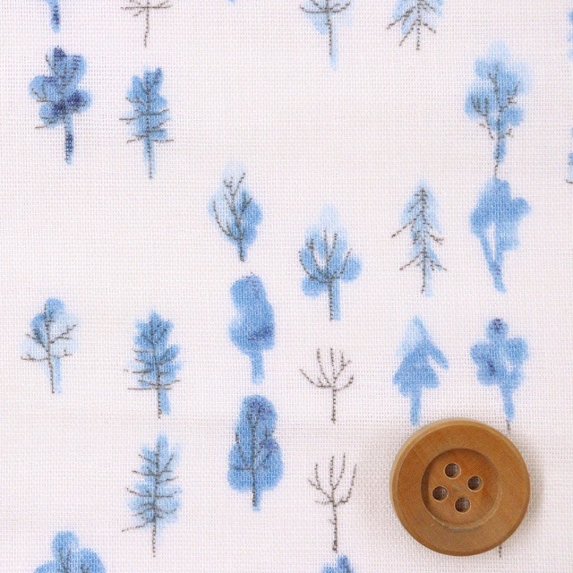 ツリー柄 / ブルー【ダブルガーゼ生地】