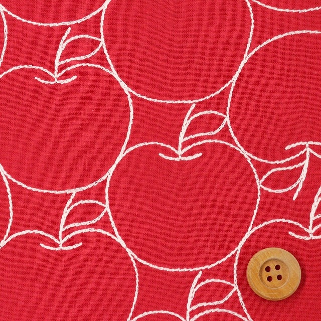 リンゴ柄/レッド【刺しゅう生地】