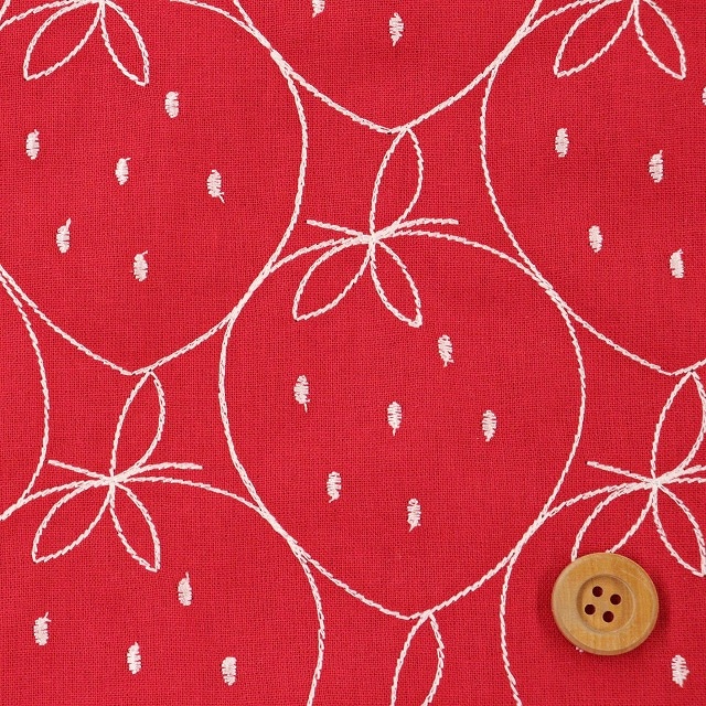 イチゴ柄/レッド【刺しゅう生地】