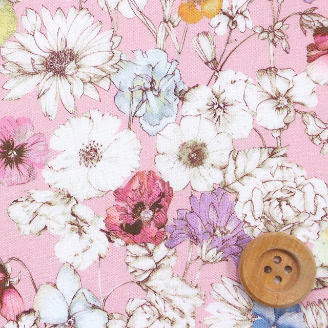 リバティ・ファブリックス オーガニックタナローン（Wrest Meadow レスト・メドウ）ピンク地【26-157J75901・26AU】