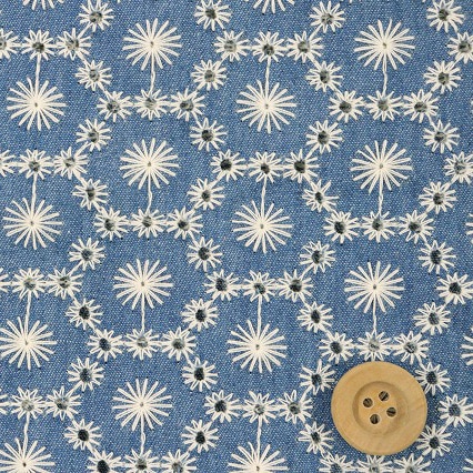 花ヘキサゴン/ライトブルー【デニム刺しゅう生地】