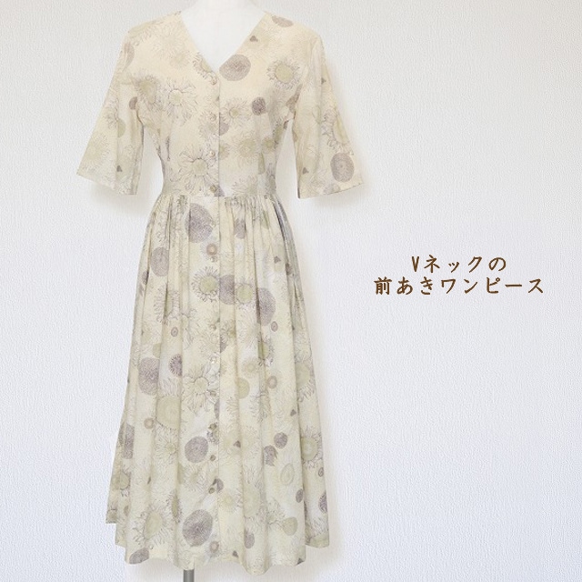Vネックの前あきワンピース【レシピ】D-1