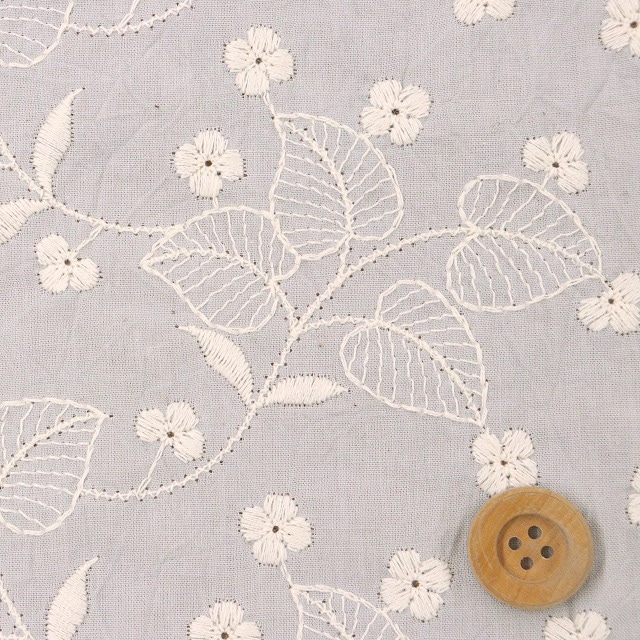 ★SALE★【NANA】植物の刺繍生地（12）／グレー【5095・1】