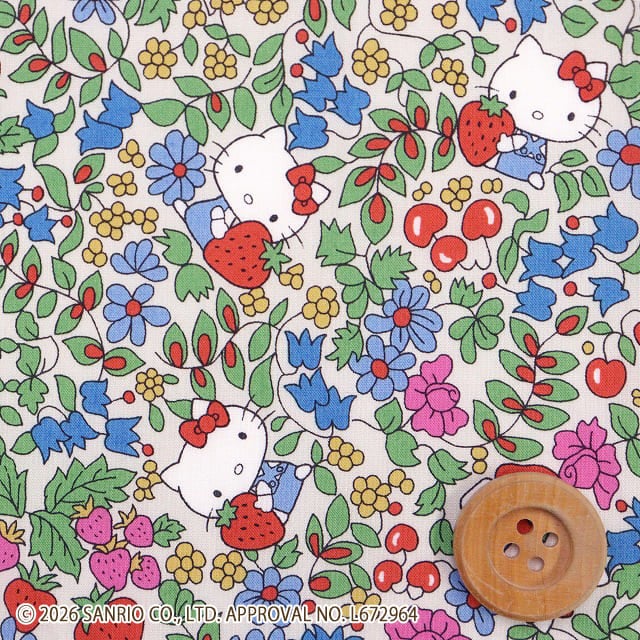 【限定復刻柄】リバティ・ファブリックス×ハローキティ タナローン（Strawberry Field ストロベリー・フィールド）ビビッド【DC27771・J27D】