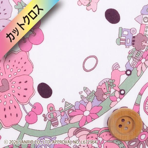 【限定復刻柄】リバティ・ファブリックス×ハローキティ タナローン（Wonderland ワンダーランド）ピンク【DC27537・J27A】カットクロス