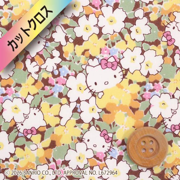 【限定復刻柄】リバティ・ファブリックス×ハローキティ タナローン（Kakurenbo カクレンボ）イエロー【DC27541・J27C】カットクロス