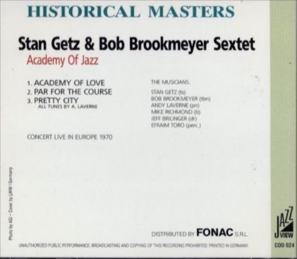 Stan Getzスタン・ゲッツBob Brookmeyer/Academy Of Jazz | 海外ジャズ 