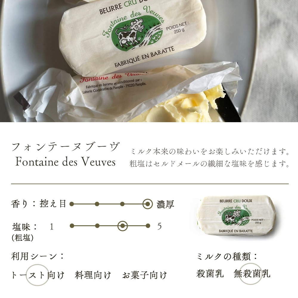 【 24時間限定 30％OFF ※金曜10時開始 】【パリ直送】フォンテーヌ ブーヴ 無塩バター 250g｜フランス産 発酵バター｜無殺菌 クリュ｜ Fontaine des Veuves【受発注】