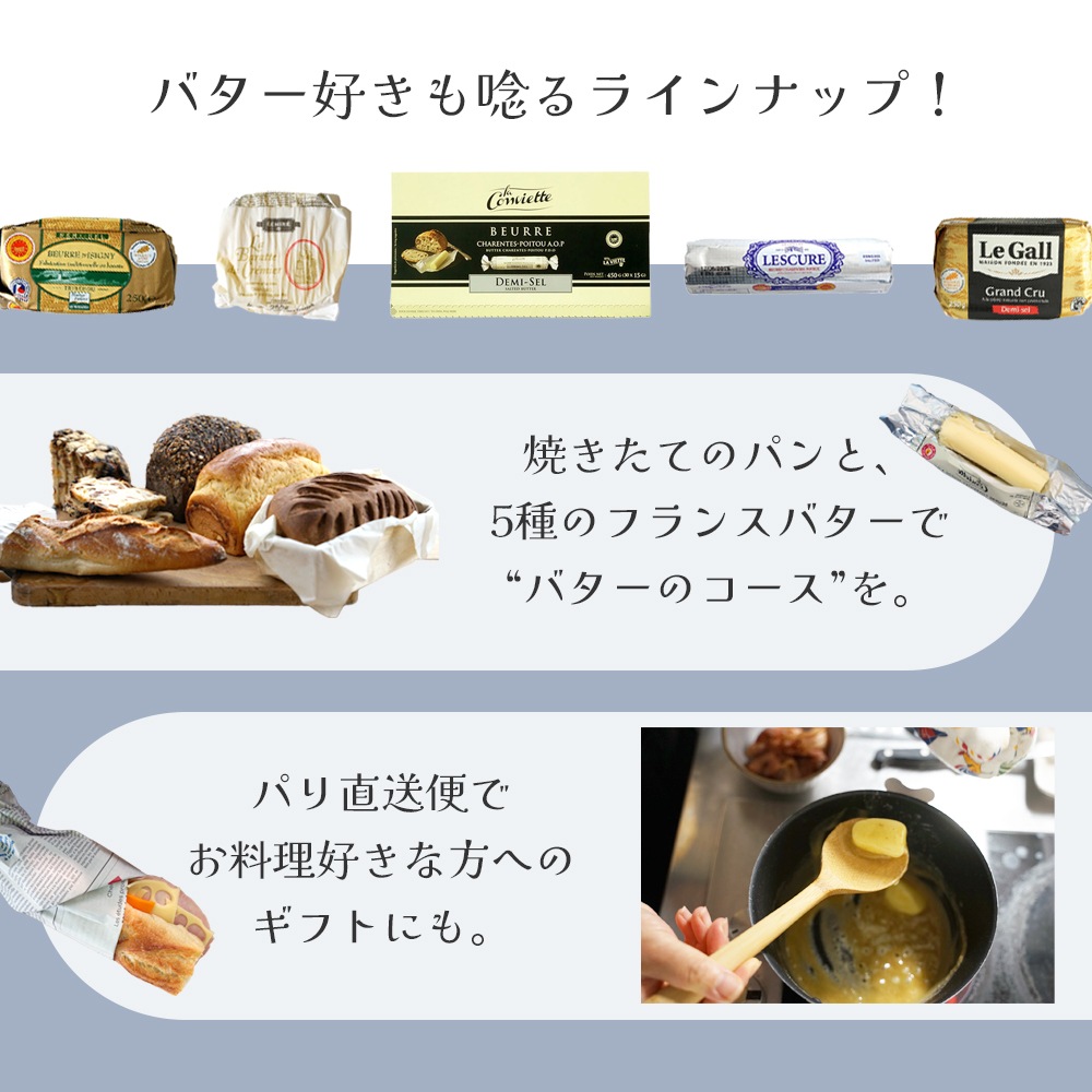 【送料無料】 有塩バター食べ比べ5種セット[2]【総重量 1450g】フランス産バター詰め合わせ