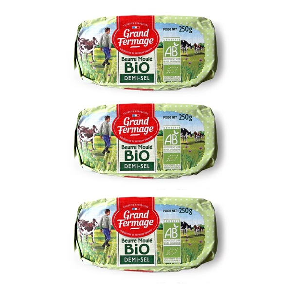 【送料無料・3個セット】グラスフェッド 有塩バター 250g×3個セット｜グランフェルマージュ社製 フランス産 発酵バター 殺菌乳 ｜ABマーク取得 オーガニック 有機農法バター｜Grand Fermage Beurre BIO パリ直送