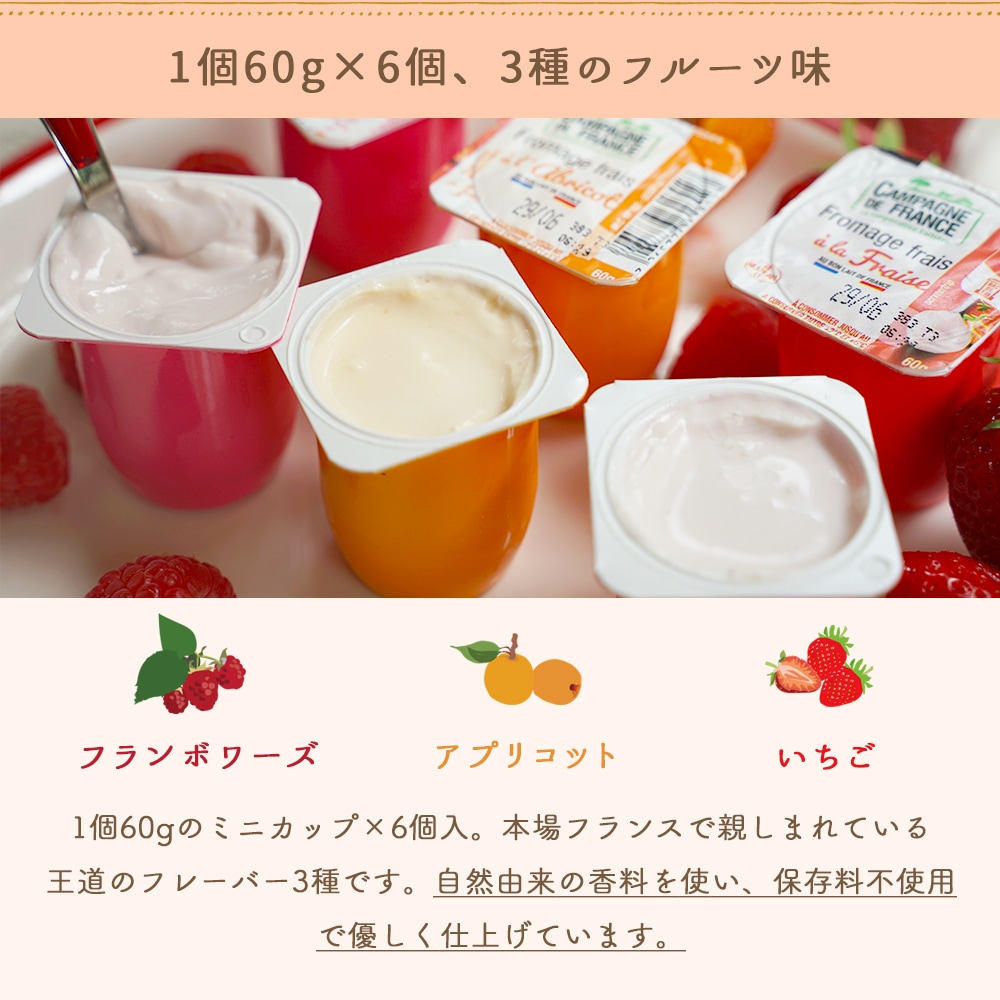 【パリ直送】フロマージュフレ フリュイ 360g(60g×6個)|フランス産 フレッシュチーズ|いちご ラズベリー アプリコット 入り デザートチーズ|Fromage Frais Fruits